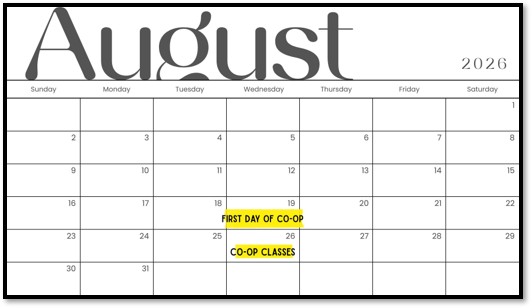 homeschool co-op august calendar