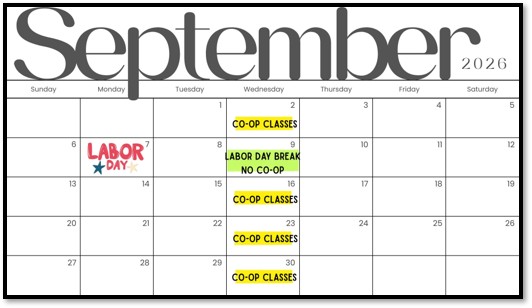 homeschool co-op september calendar